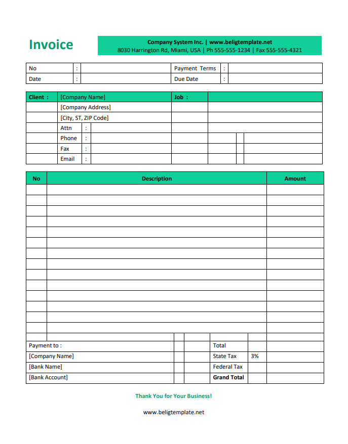 Customizable freelance invoice template for billing clients with fields for services rendered, rates, and payment terms.