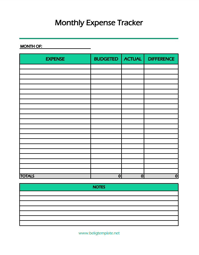 Printable Monthly Expense Tracker Template