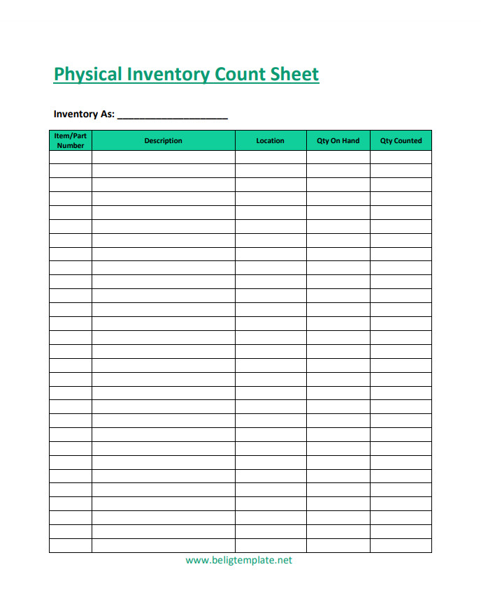 Sample Printable Blank Physical Inventory Count Sheet Template